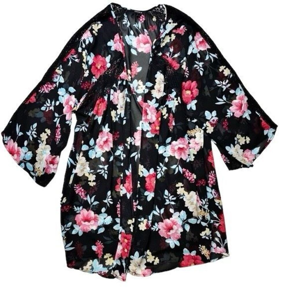✨Torrid Floral Chiffon Lace Trim Sz 00 Kimono✨ - Picture 5 of 9